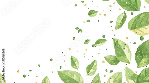 A minimalistic vector illustration featuring fresh basil leaves and seeds, isolated on a white background with clean lines.