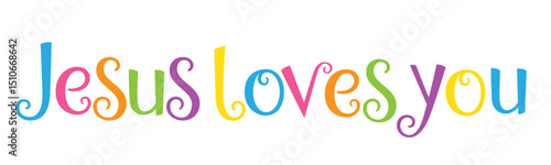 JESUS LOVES YOU colorful vector hand lettering banner