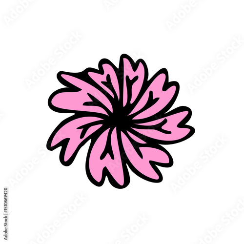  Fluffy pink petals arranged in a round doodle flower. Suitable for greeting cards and fun decorative use.
