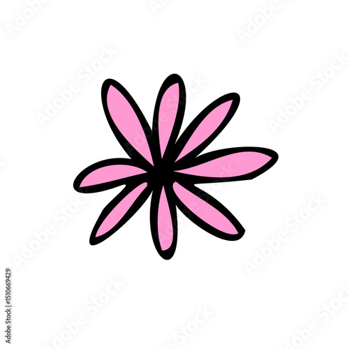 Daisy-like pink flower illustration in a simple doodle style. Great for stickers, notebooks, and planners.