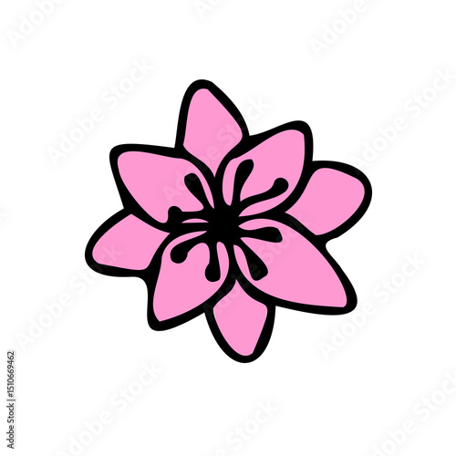 Soft rounded petal pink flower in hand drawn doodle style. Perfect for feminine designs and kids’ materials.