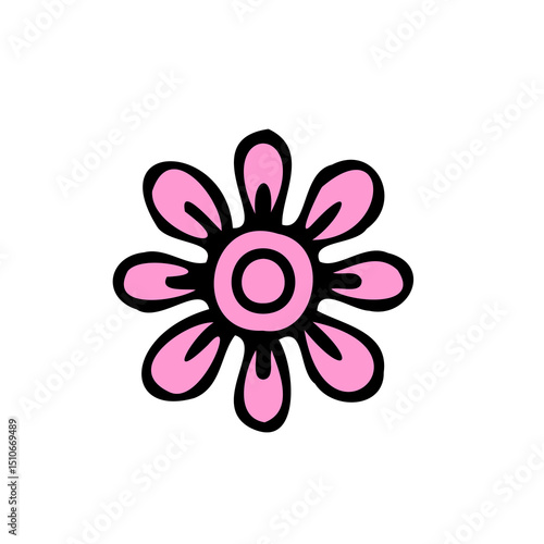 A cute flower with central dots and layered petals. Ideal for digital scrapbooking and craft visuals.