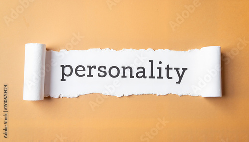 Torn paper sheet with the word personality on an orange background  