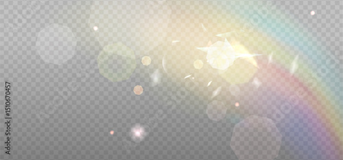 Rainbow blurred bokeh overlay template for summer glowing effect. Happy holidays day shimmer backdrop. Vector illustration on light background.