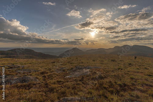 mountains sun hikers land landscape scenery view