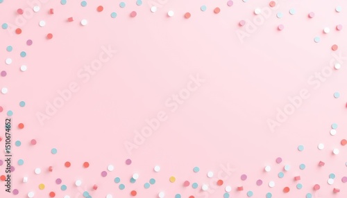 Delicate Pastel Confetti Frame on Pink Background for Celebration Events