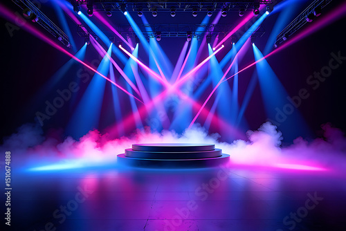 Wallpaper Mural Empty Stage With Blue And Pink Lights Ready For Performance Or Event Torontodigital.ca