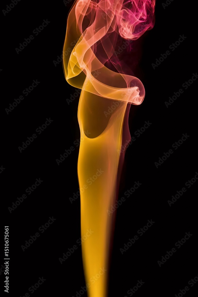 Obraz premium Abstract Smoke Art: Swirling, vibrant smoke plumes in shades of orange and pink rise against a stark black background, creating an ethereal and artistic effect.