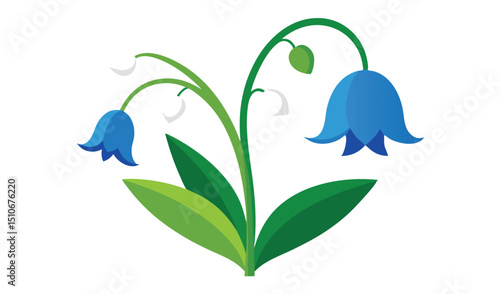 Stylized bluebell flowers with green leaves illustration