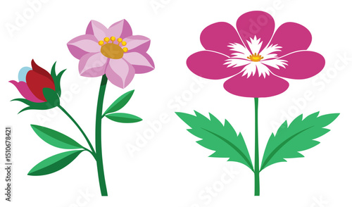 Wallpaper Mural Two blooming flowers with green leaves illustration Torontodigital.ca
