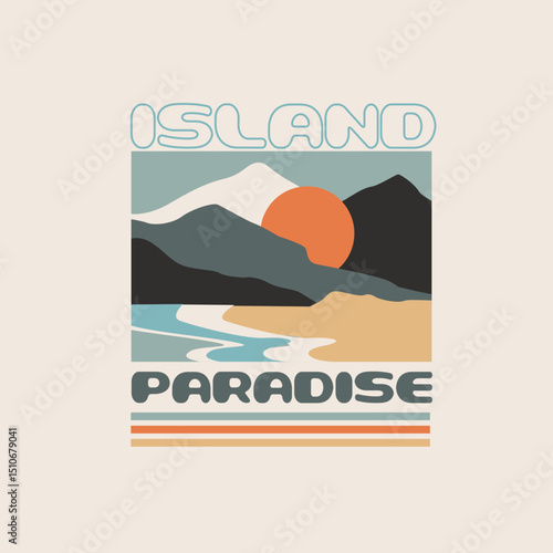 Island Paradise nature mountain sunset vector graphic design
