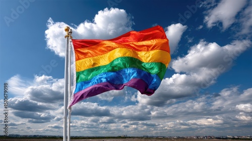 Rainbow pride flag waving in sky