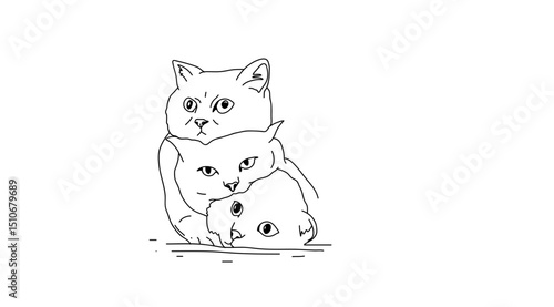 three cats lazing around with flat faces - hand drawn style