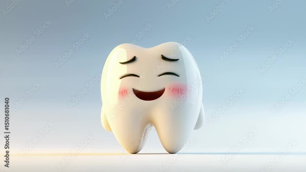 Animated tooth character with changing expressions, from sad to happy, in a bright, clean studio setting Animated tooth character with changing expressions, from sad to happy, in a bright, clean studio setting