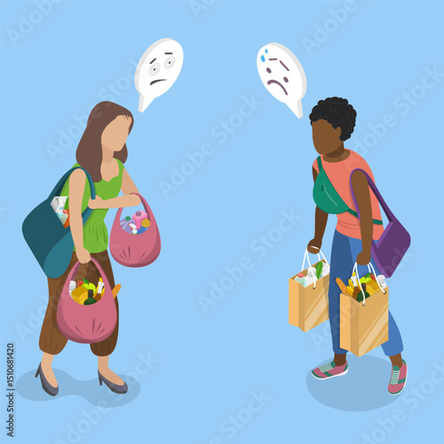 3D Isometric Flat Vector Illustration of Tiredness, Concept Of Exhaustion From Carrying Heavy Bags