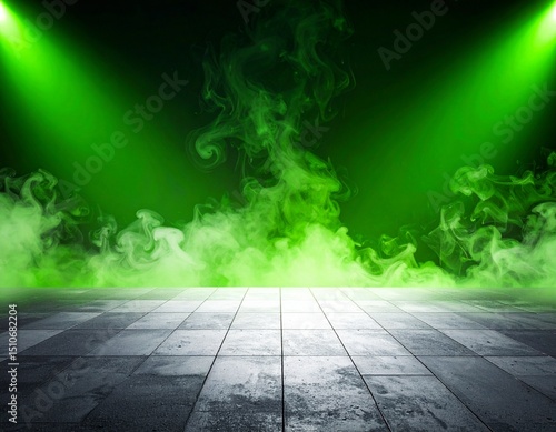 concrete floor and green smoke background
