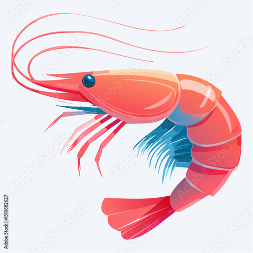 Shrimp delicacy close up: A beautifully illustrated depiction of a fresh, succulent shrimp, with detailed features and vibrant colors. It's a celebration of culinary delight
