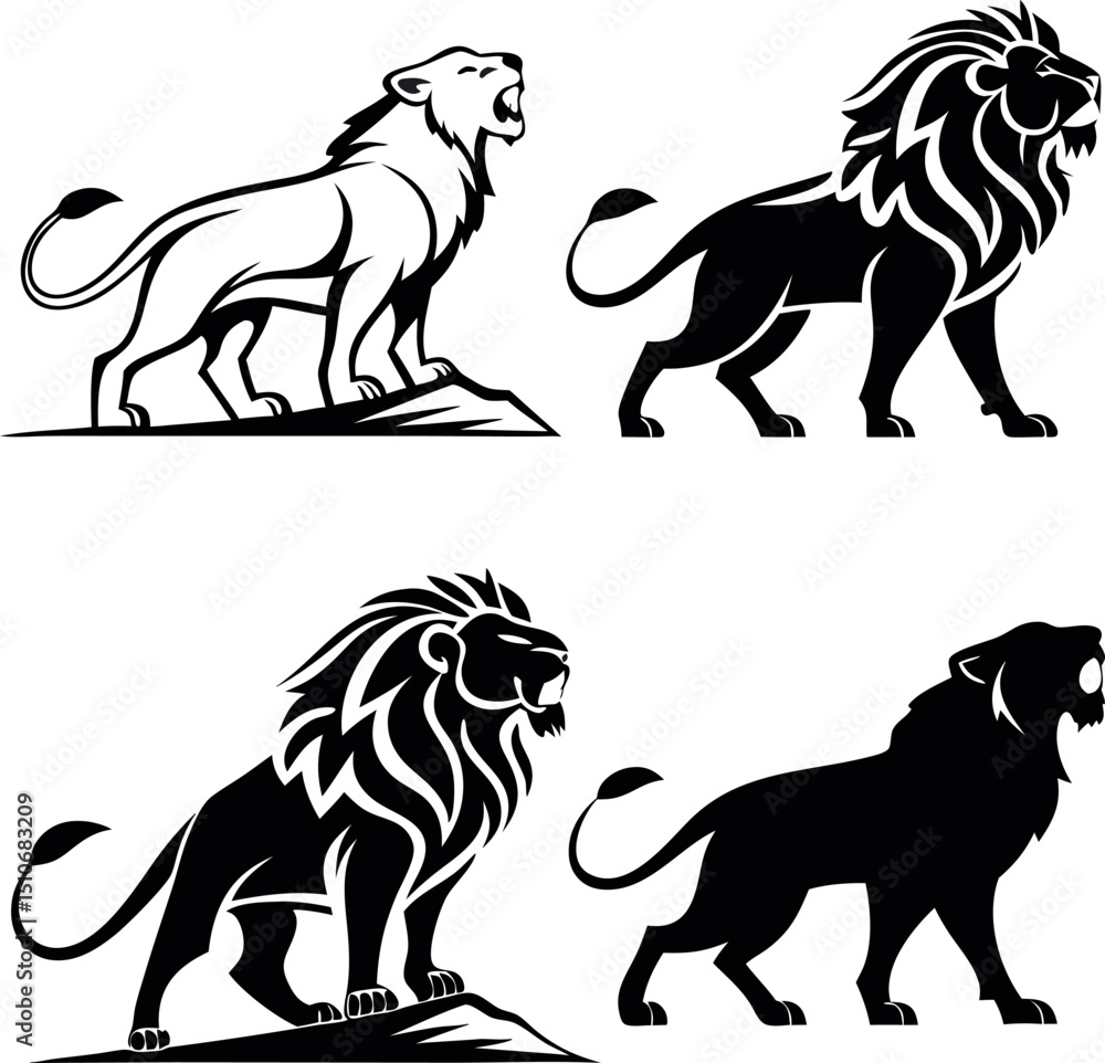 Obraz premium set of black silhouettes of animals-Lion