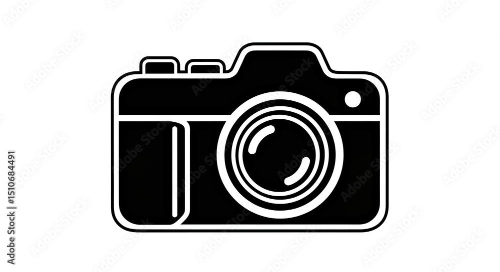 A minimalist black icon of a camera with clean lines and smoothly rounded edges, representing photography, media, and digital capture. A minimalist black icon of a camera with clean lines and smoothly rounded edges, representing photography, media, and digital capture.