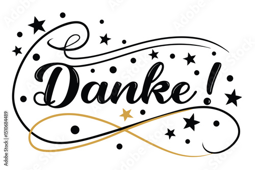 Elegant vector illustration of the german word danke surrounded by stars and decorative elements