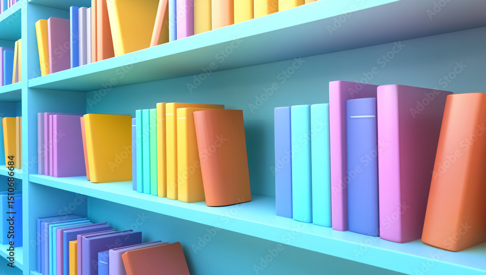 Fototapeta premium A library shelf filled with colorful books