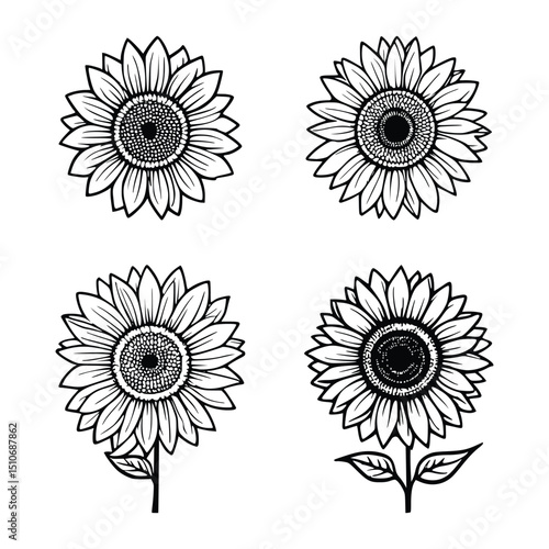 Sunflower Outline Vector Art
