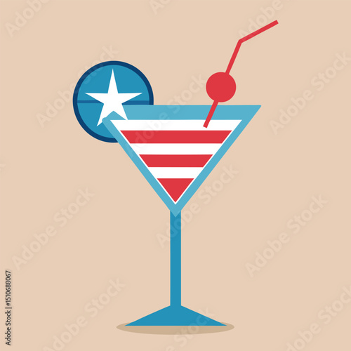 Patriotic cocktail glass with festive garnish vector illustration