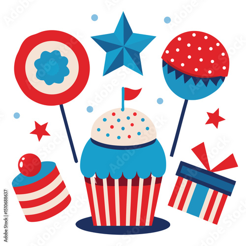 Patriotic cupcake toppers for holiday celebration vector illustration