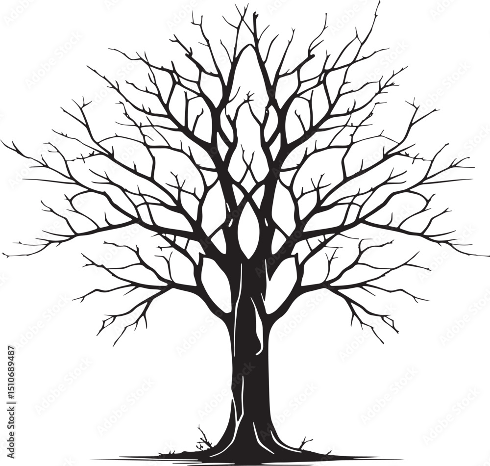 Obraz premium Leafless Tree Silhouette Vector on White Background