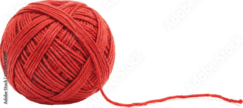 Red woolen yarn ball isolated white background