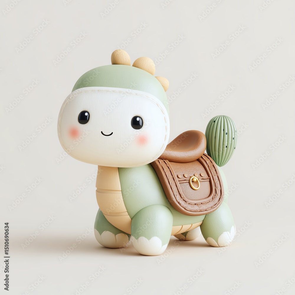 Fototapeta premium Playful Desert Animal Toy in pastel colors with funny saddle detail, placed on white background, clean minimalist style with stylized cartoon look