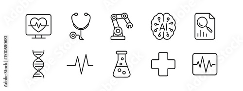 Healthcare and ai outline icon set - medical, laboratory, technology symbols