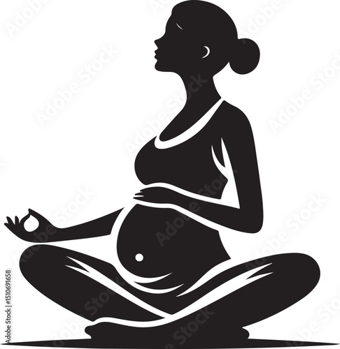 silhouette of a woman meditating Pregnant Woman in Yoga Pose  Calm Maternity Silhouette Vector new trendy 2025