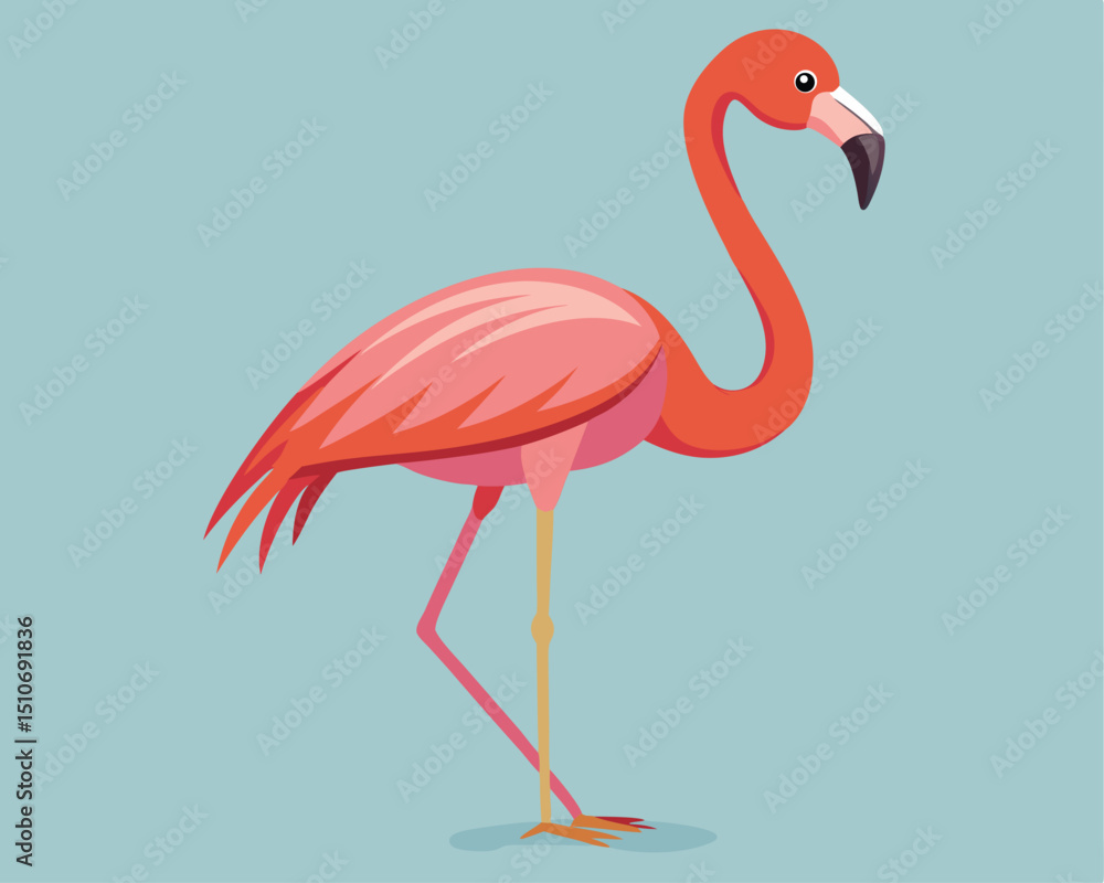Fototapeta premium Adorable Pink Flamingo Illustration Against a Pastel Background.