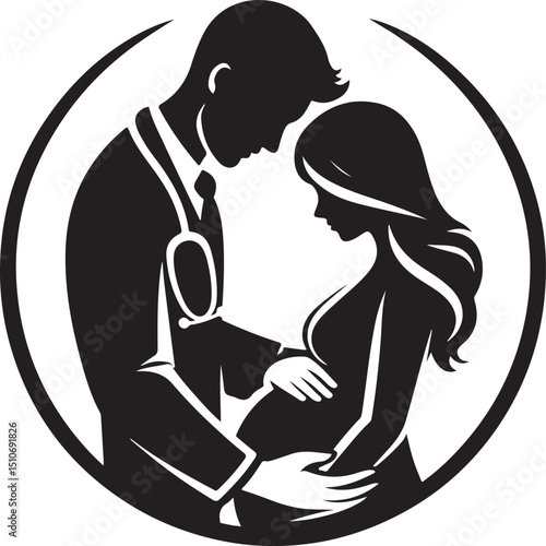 Doctor Supporting Pregnant Woman  Maternity Care Silhouette Vector new 2025 trendy unique

