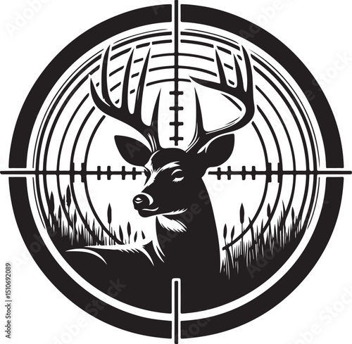 Whitetail Deer in Crosshairs Target  Hunting Silhouette Vector sniper rifle target new 2025 trendy unique