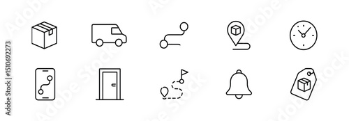 Delivery & logistics line icon set - track, package, and shipping symbols