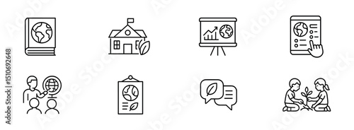 Education and learning icon set - line style, academic symbols for digital resources