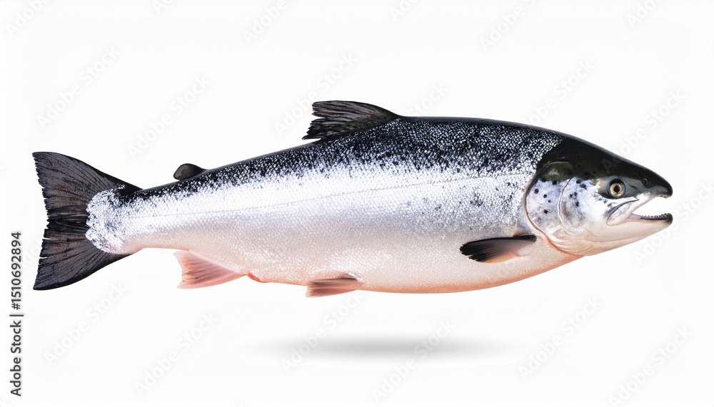 Naklejka premium Fresh Atlantic Salmon Fish Isolated on White Background – High-Quality Seafood Image Perfect for Culinary, Market, and Nutrition Concepts