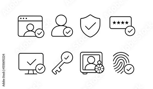 Security & privacy line icon set - outline, access control & protection symbols