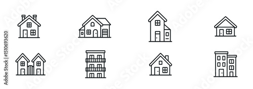 Home & building linear icon set - line, real estate & architecture symbols