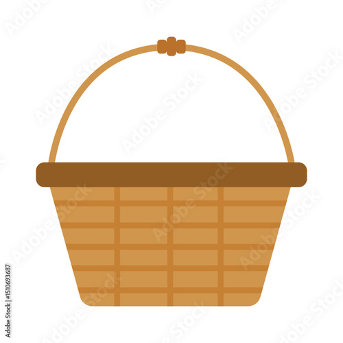 Illustration of an empty picnic basket with handles. 