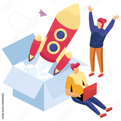 A colored design illustration of product launch 
