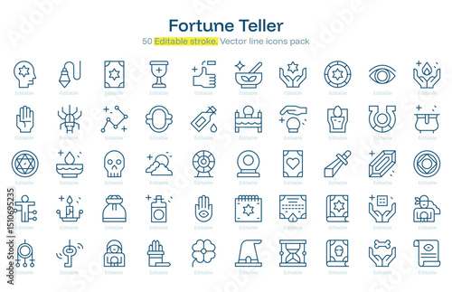 Fortune Teller line icon pack. Fortune Teller Stroke icon set. Editable Stroke icon