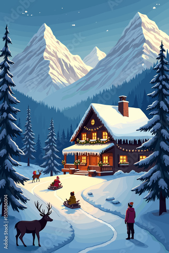 christmas music poster, christmas party poster, christmas poster background, santa poster, happy holidays poster, christmas poster greeting card, christmas, winter, holiday, landscape, illustration, x