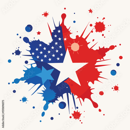Patriotic watercolor splashes in red, white, and blue vector illustration