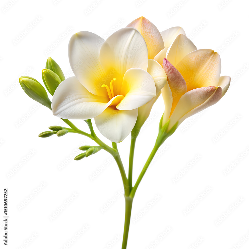 Obraz premium Yellow tropical frangipani flower isolated on white, a beautiful plumeria blossom
