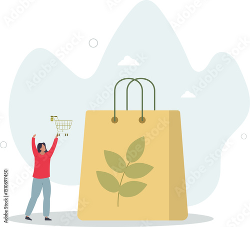 eco-shopping. concept of responsible buyers and recycled products. character life .
