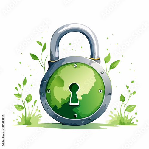 Green Combination Lock with Leaves and Grass