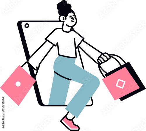 Cartoon illustration of person working on laptop with floating elements for web design use 100 char vector art illustration